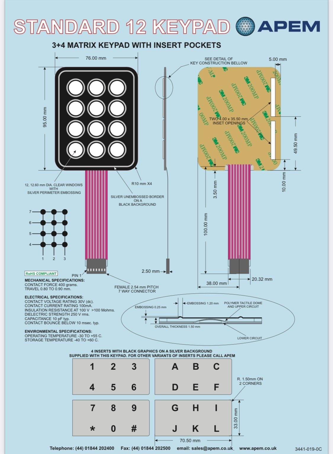 APEM 12 Key Membrane Keypad - Kimchimafia Electronics  